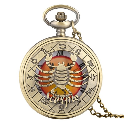 Vintage Twelve Constellations Zodiac Pocket Watch Bronze Birthday Gifts Unisex - Picture 21 of 25
