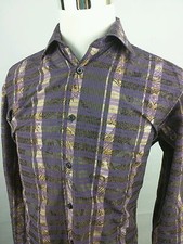 BUGATCHI UOMO: Blue with Multi-Color Stripes Dress Shirt, Size L