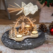 Weihnachtspyramide Holz Teelichter Holzpyrami...