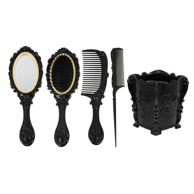 1 Set 5 Pcs Mirror Comb Set Vintage Hand Mirror Antique Hair Brush with Storage 