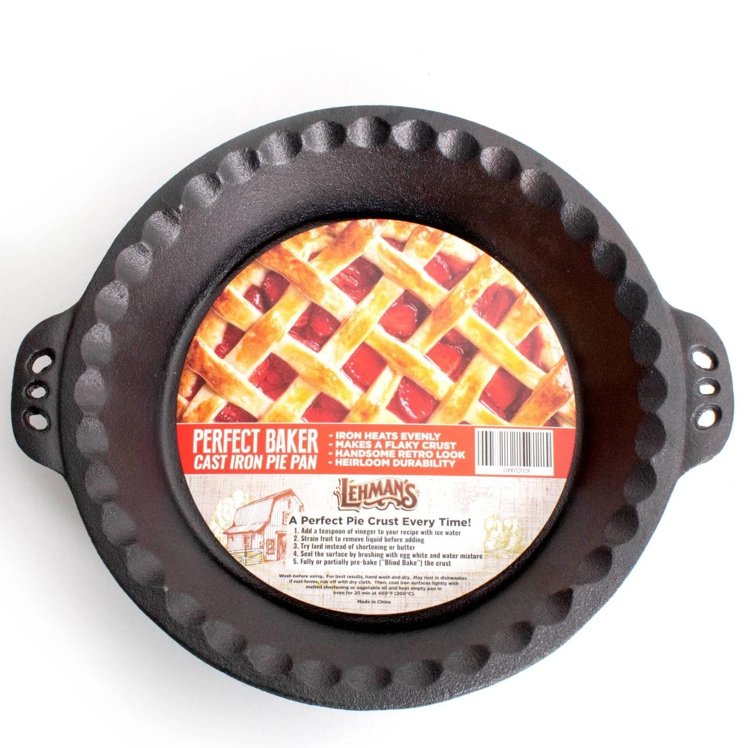Lehman's Extra Deep Pie Pan, Pre-Seasoned 12 x 10.25 x 1.75 inches, Black