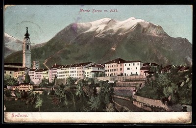 Ansichtskarte Belluno, Vista sul Monte Serva e il campanile in primo piano 