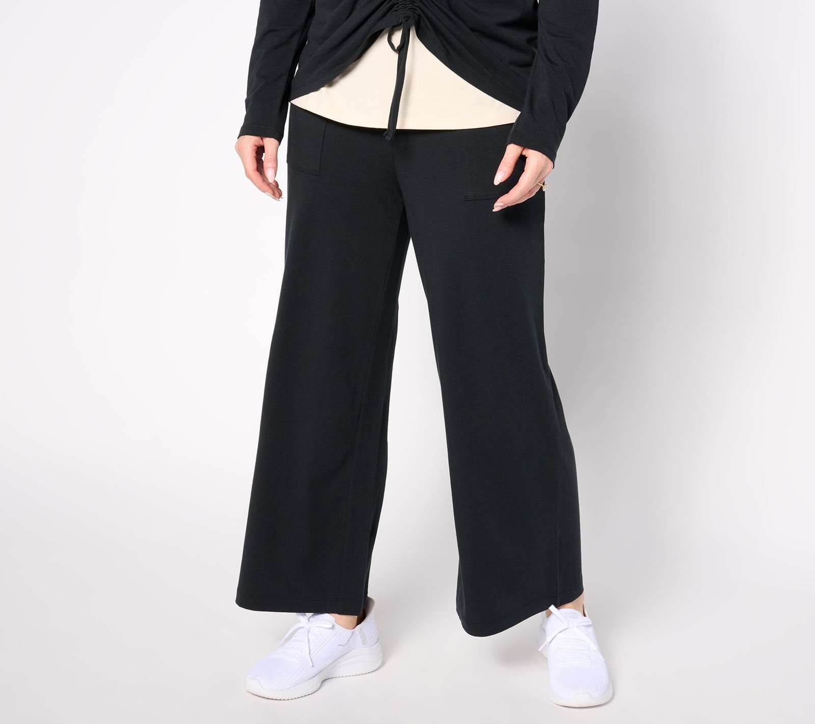 Anybody Women's Pants Sz XL Cozy Knit Wide Leg Foldover Waistband Black A666036