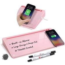 Desktop Glass Whiteboard with Charger Pad, Small Desk Whiteboard - Glass Dry ...