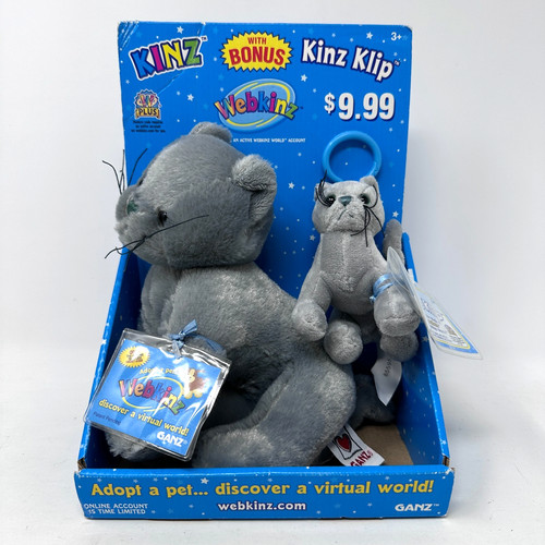 Webkinz Charcoal Gray Cat with Bonus Kinz Clip Kitten Ganz Adopt a Pet with CODE