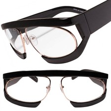 Exotic Funky 90s Retro Futurism Fashion Wrap Around Black Clear Lens Glasses