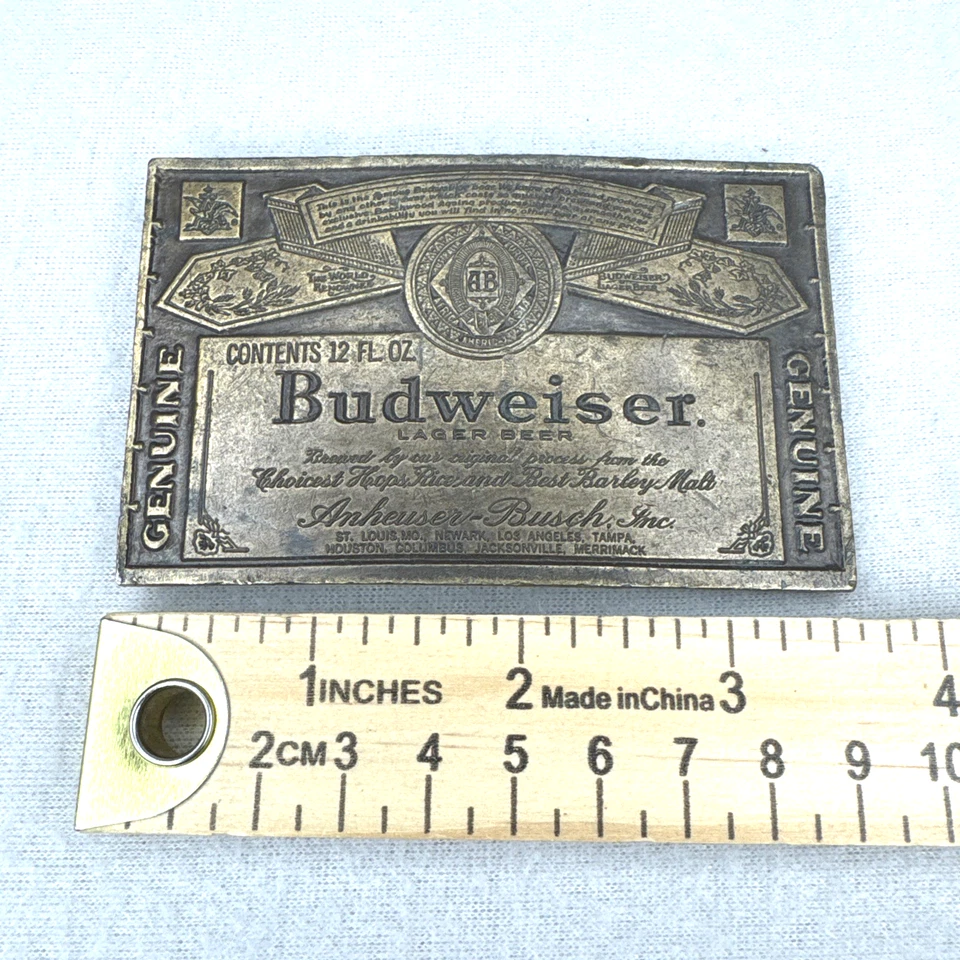 Hebilla de cinturón Budweiser vintage genuina Anheuser Busch latón macizo A-168 Foto 4 de 4