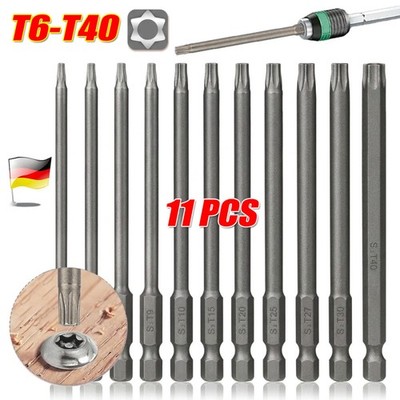 Torx Bit Set T6 T7 T8 T9 T10 T15 T20 T25 T27 T30 & T40 Magnetisch 150mm mit loch