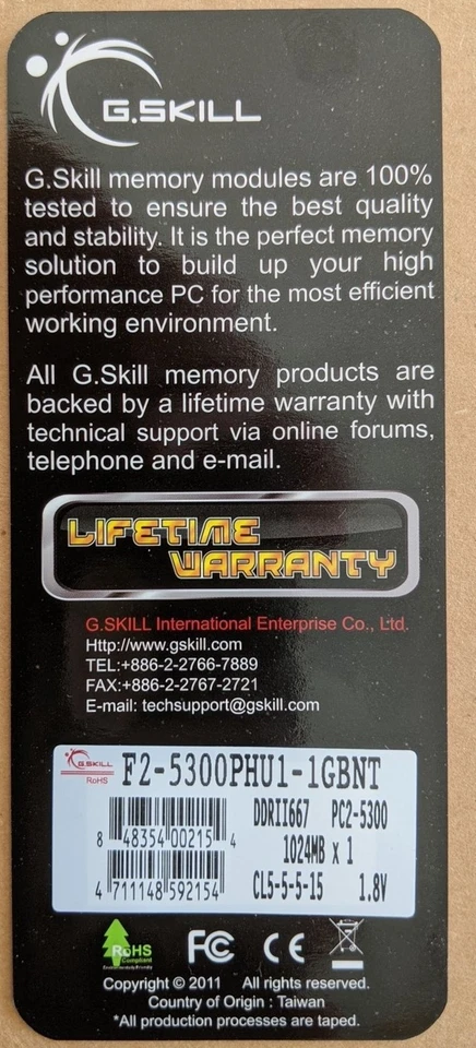 G.Skill 2GB (2x1GB) DDR2-667 PC2-5300 Ram Memory Kit - F2-5300PHU1-1GBNT - Image 2 of 3