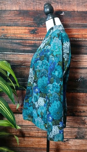Elementz Jacket Blazer Size M 90s Full Zip Spring Turquoise Floral Lightweight - Picture 4 of 11