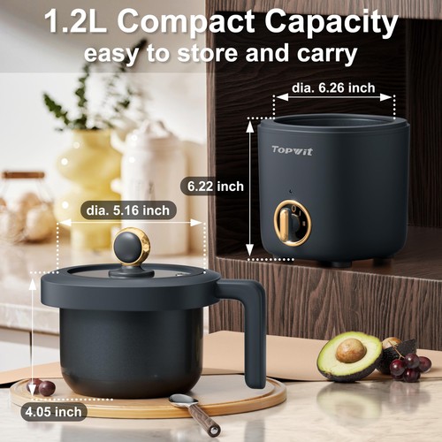 Hot Pot Electric Pot for Cooking, Ramen Cooker 1.2L, Non-Stick Portable Noodl... - Picture 3 of 7