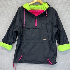Vtg 90s Columbia Jacket Mens Med Ski Snow Black Pink Neon Hooded Pullover Nylon