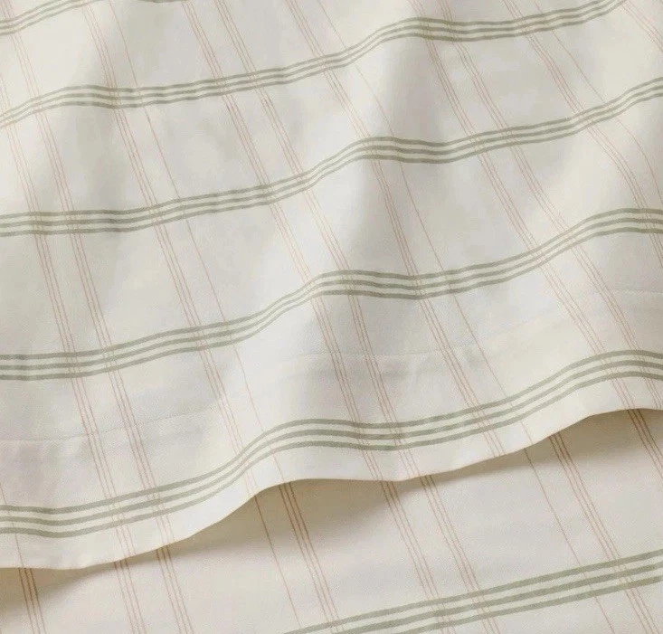 Studio McGee Threshold QUEEN Scalloped Edge Plaid Sheet Set Cream/Green NEW - Image 3 of 4