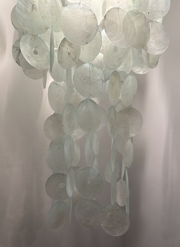 Capiz Shell Swag Lamp Large Blue Old Pier One 15 ft. Cord Edison LED Bulb 46” L - Picture 4 of 7