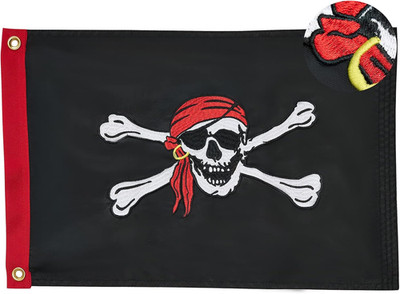 Jolly Roger Flag with Red Bandana - 12X18 Inch Jolly Roger Boat Flag Outdoor， Em