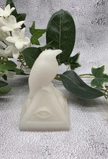 White Jade Crow on Pyramid All Seeing Eye Carving • Hand-Carved Crystal Figurine