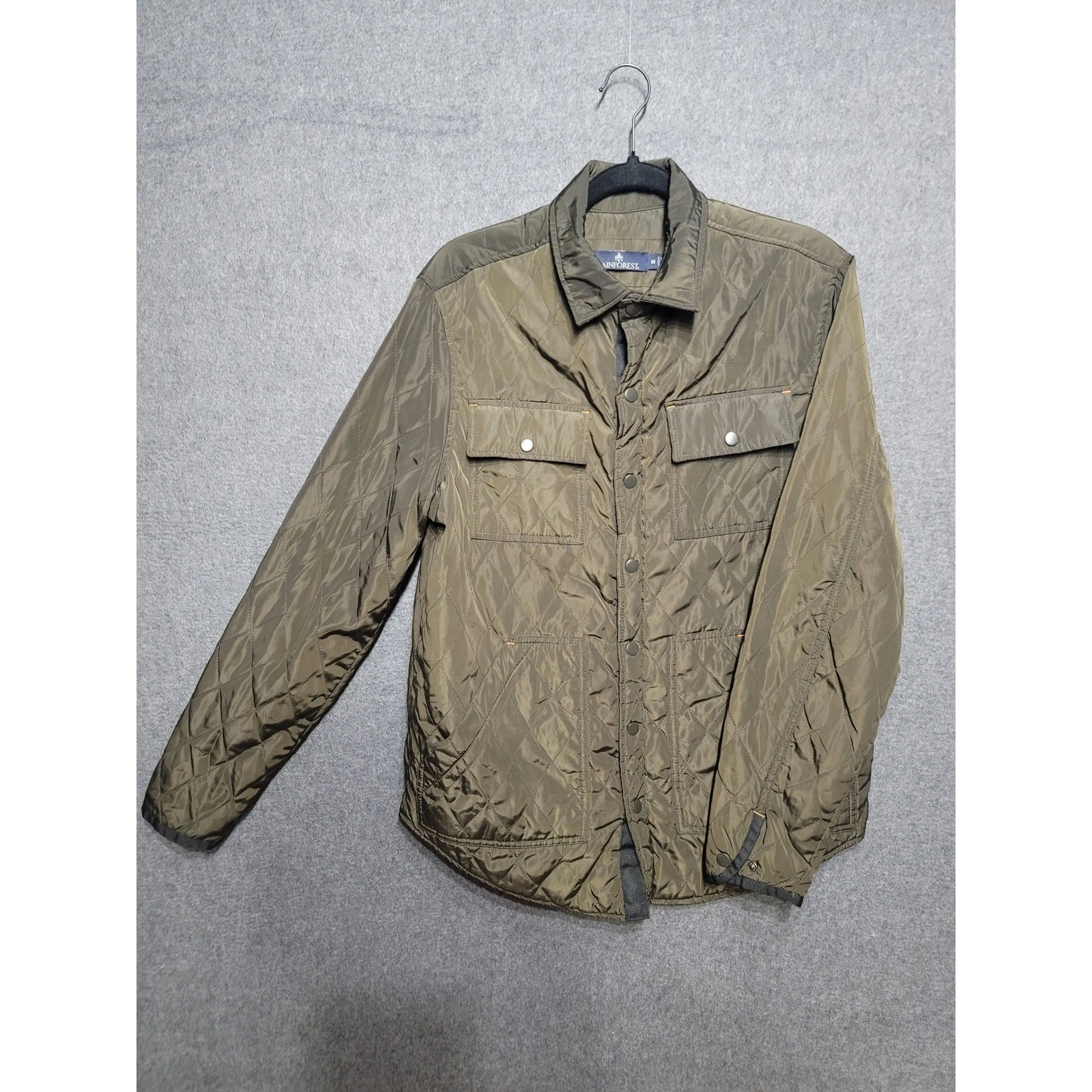Rainforest Olive Green Quilted Snap Front Collared Jacket Mens Md Fireside Ready