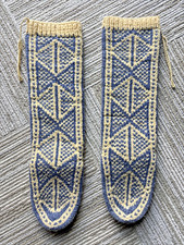 Hand Knit Wool Knee High Slipper Socks Women s Sz 5-6 Gray Ivory