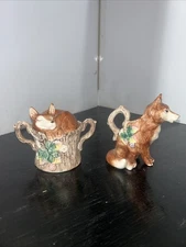 Vintage 1991 Fitz & Floyd Tallyho Fox Sugar Bowl and Creamer Set Both Marked