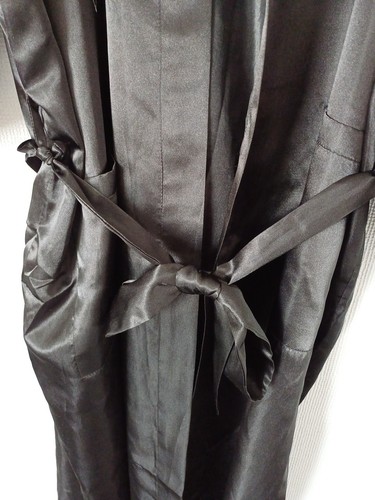 TANGYI MENS KIMONO ROBE BLACK & ORANGE EMBROIDERED SATIN XXL 42 - 48" ORENTIAL - Picture 7 of 19