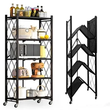 5-Tier Storage Shelves Organizer Foldable Metal Garage Shelving, Portable Rack