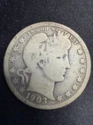1903 Barber Quarter Dollar 90% Silver US Mint Circulated Vintage Coin