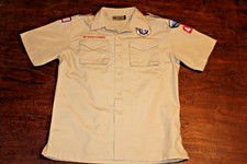 Boy Scouts of America BSA Youth Shirt Tan X-Large XL Sewn Patches Short Sleeve