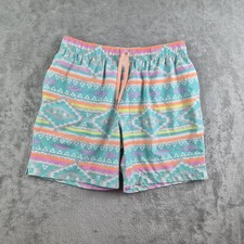 Chubbies Weekend Swim Trunks Medium Teal Aztec Neon Stripe Lined Elastic Waist