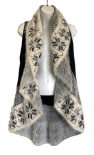 NEW Frank Lyman Waterfall Drape Cardigan Sweater Vest Black Ivory Fair Isle S M