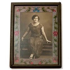 c1920’s  Framed, Matted Photo Of Young Woman Sitting, Posing 