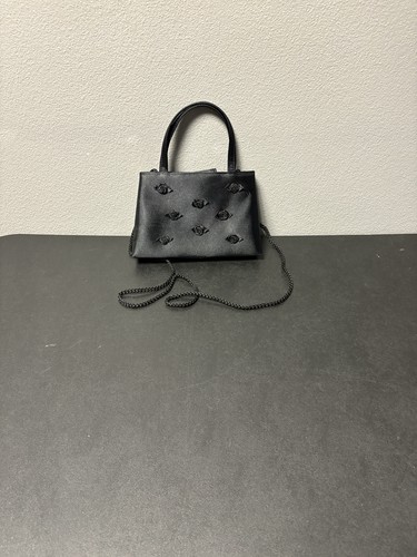 Women’s Elegant Black Handbag W/Floral Accents And Crossbody Strap - Picture 1 of 8