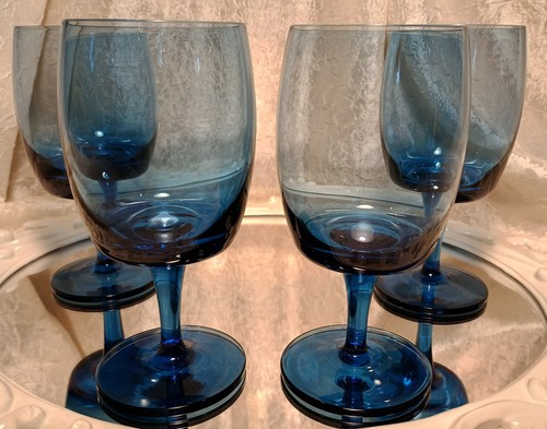 4 Gorham ACCENT DEEP BLUE (Navy) 6 3/8" MCM Retro Water Goblets Wine Glasses Set - Picture 7 of 8