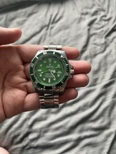 Men Silver Watch Green Face Brand New with Out Box Never Used