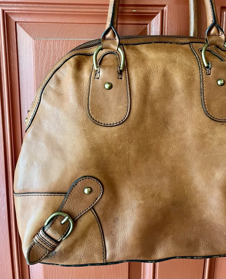Vintage Banana Republic Cognac Leather Extra Large Dome Bowler Tote Shoulder Bag - Image 2 of 4