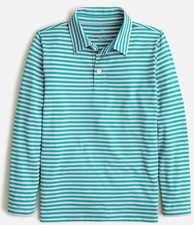 J.CREW Kids' active long sleeve polo shirt, Jade & Pink Stripe, Size S