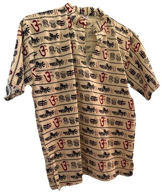 オリジナルTシャツ XL HINDU MAHAKAAL OM SHIVA Men's BOYS short Kurta shirt slits SZ 44/L