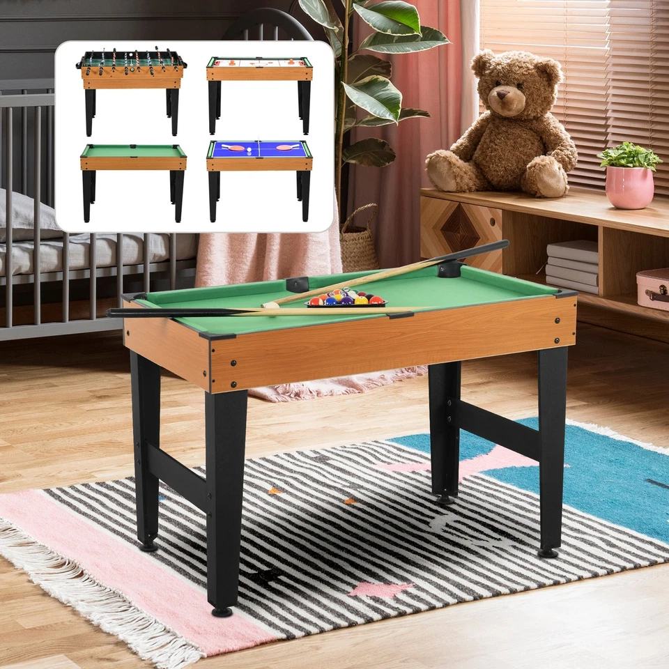 4 in 1 Multigame Spieletisch, Partyspieltisch mit Tischtennis Stahl, Naturholz - Bild 2 von 4