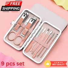 9 PCS Pedicure Manicure Set Nail Clippers Cleaner Cuticle Grooming Nail Care Kit