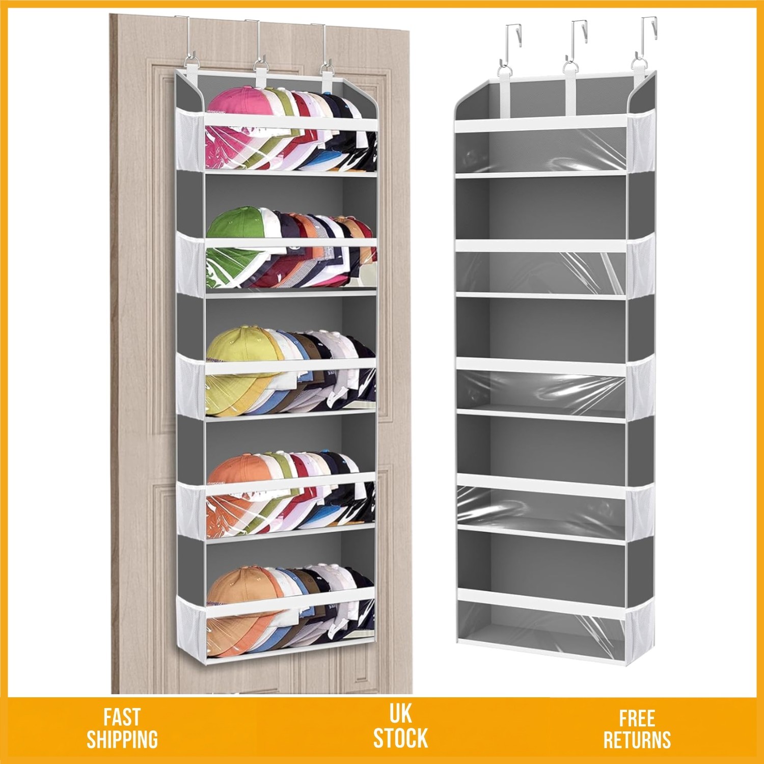 Efficient 5 Tier Baseball Cap Organizer Door Wall Hat Storage Rack 60 Caps 1pk
