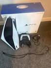 PlayStation 5 Console 825GB White Disc Edition, 2 Controllers, charging cable.