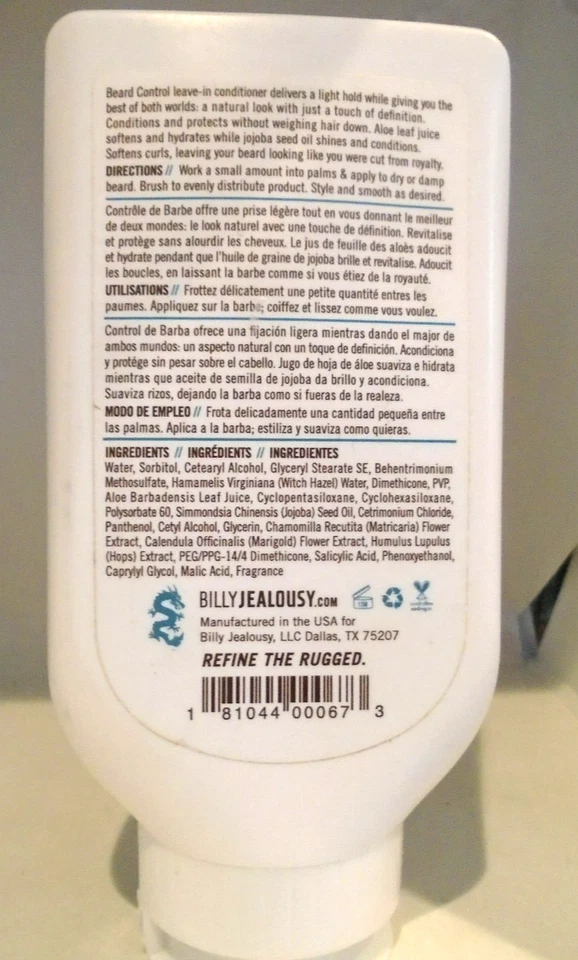 Acondicionador sin enjuague Beard Control de Billy Jealousy para hombre - 8 oz sellado Foto 2 de 2