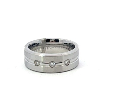 Triton Cobalt 8mm .18ctw Diamond Center Groove Bevel Edge Comfort Fit Band Ring
