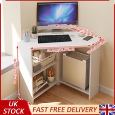 White Corner Computer Desk Home Office Study Writing Table w/ Storage Shelves UK