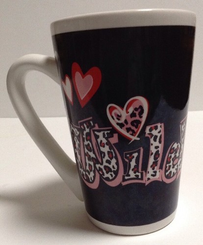 Wild Cheetah/Leopard Black W/ Red Pink White Hearts Valentines Coffee Mug Cup - Picture 3 of 6