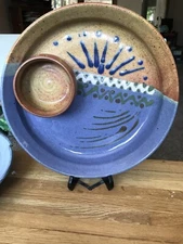 Handmade Studio Pottery Stoneware Chip and Dip Interesting Design