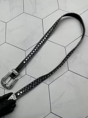 Vintage Leather/Metal Belt With Stones Women display picture 1