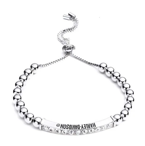 Harley Davidson Women's Metal Bead & Crystal Adjustable Bracelet Silver 34B00017