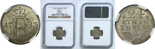 1783 A Germany Prussia 1/24th Thaler Friedrich II (The Great) KM# 296 NGC MS 64