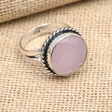 Pink Chalcedony Gemstone Handmade 925 Solid Sterling Silver Ring Jewelry