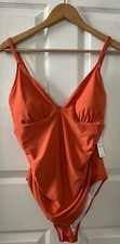 NWT Cupshe Women's Ruched Padded One Piece Swimsuit Plunging Neckline Orange XL.